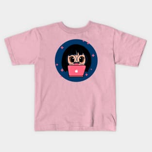 Cute Girl with Laptop Cartoon Kids T-Shirt